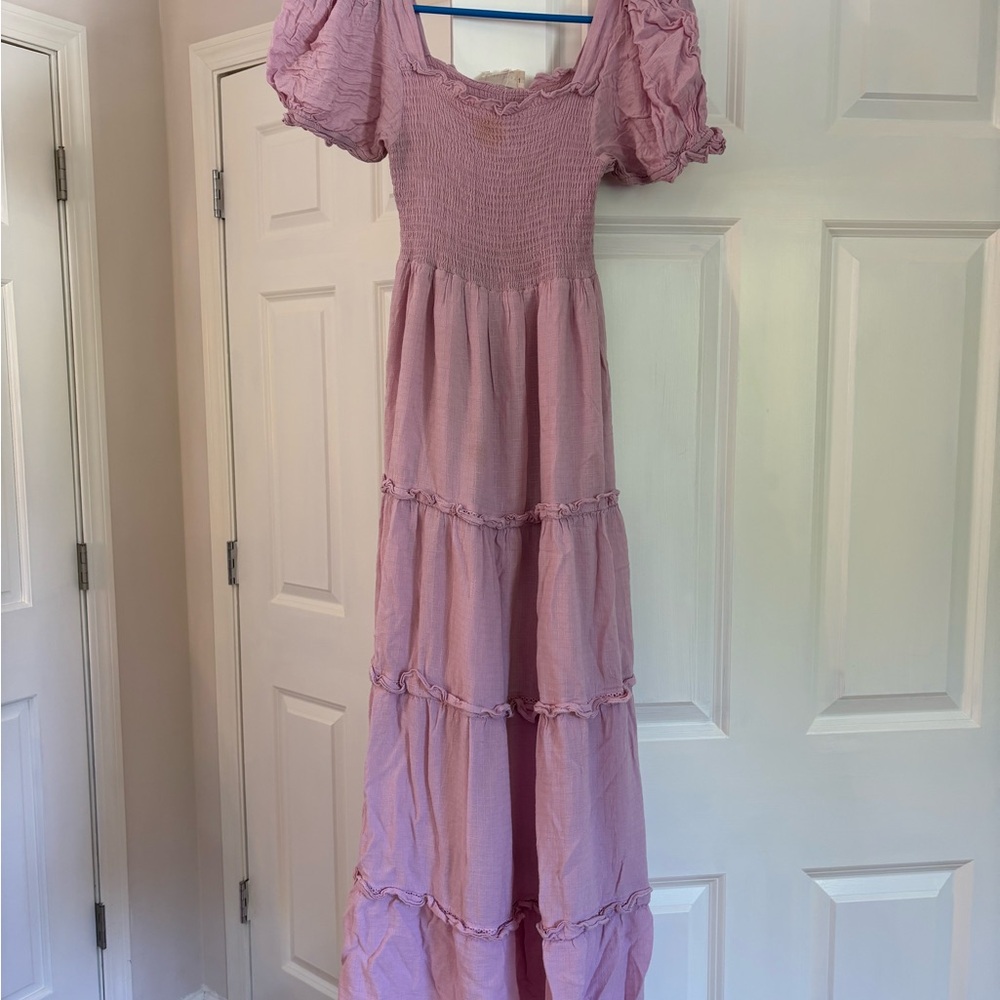 Women’s Nordstrom MELLODAY Pink Ruffled Puff Sleeve Maxi Dress